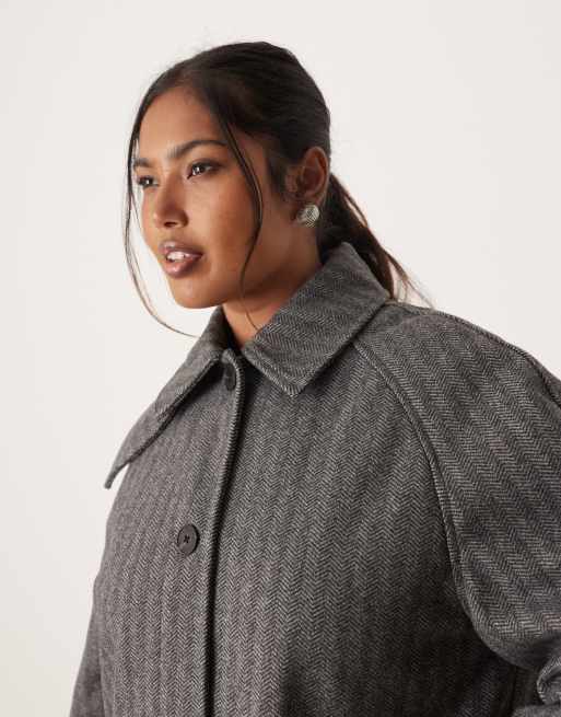 ASOS DESIGN Curve - Cappotto taglio lungo con motivo a spina di pesce, 4 di 4