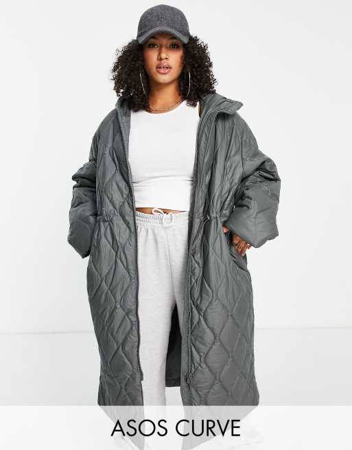 ASOS DESIGN Curve - Cappotto taglio medio con cintura in ecopelle PU