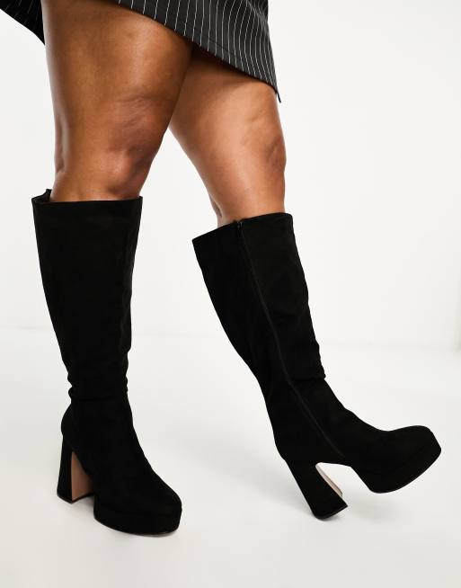 Black suede platform shop knee high boots