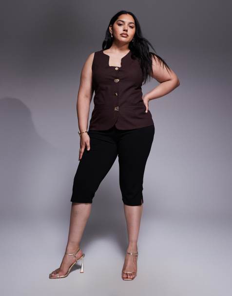 ASOS DESIGN Curve capri trousers with side split in black - BLACK - view 1
