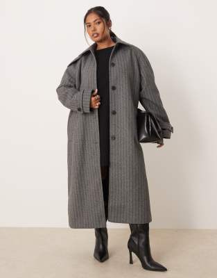 ASOS DESIGN Curve - Car Coat mit Fischgrätmuster und Longline-Schnitt-Schwarz