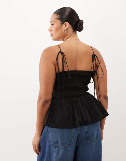 ASOS DESIGN Curve caraco à smocks et basque noir, 4 de 4