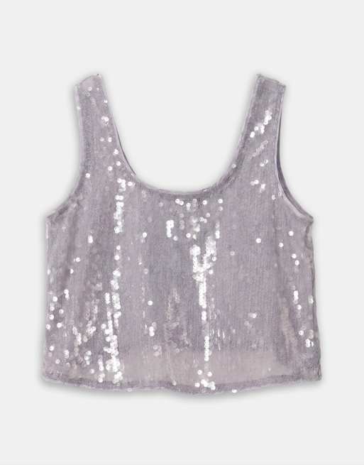 ASOS DESIGN Curve - Caraco d'ensemble court orné de sequins à encolure dégagée - Bleu, 5 de 7
