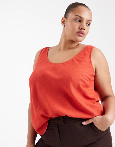 ASOS DESIGN Curve - Caraco en lin à encolure dégagée - Rouge - view 1