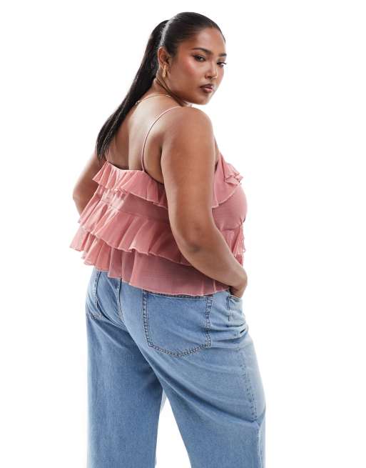 ASOS DESIGN Curve - Caraco en tulle à volants - Vieux rose , 3 de 4