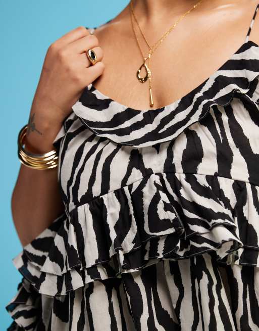 ASOS DESIGN Curve - Caraco volanté à bretelles nouées - Zébrures, 3 de 4