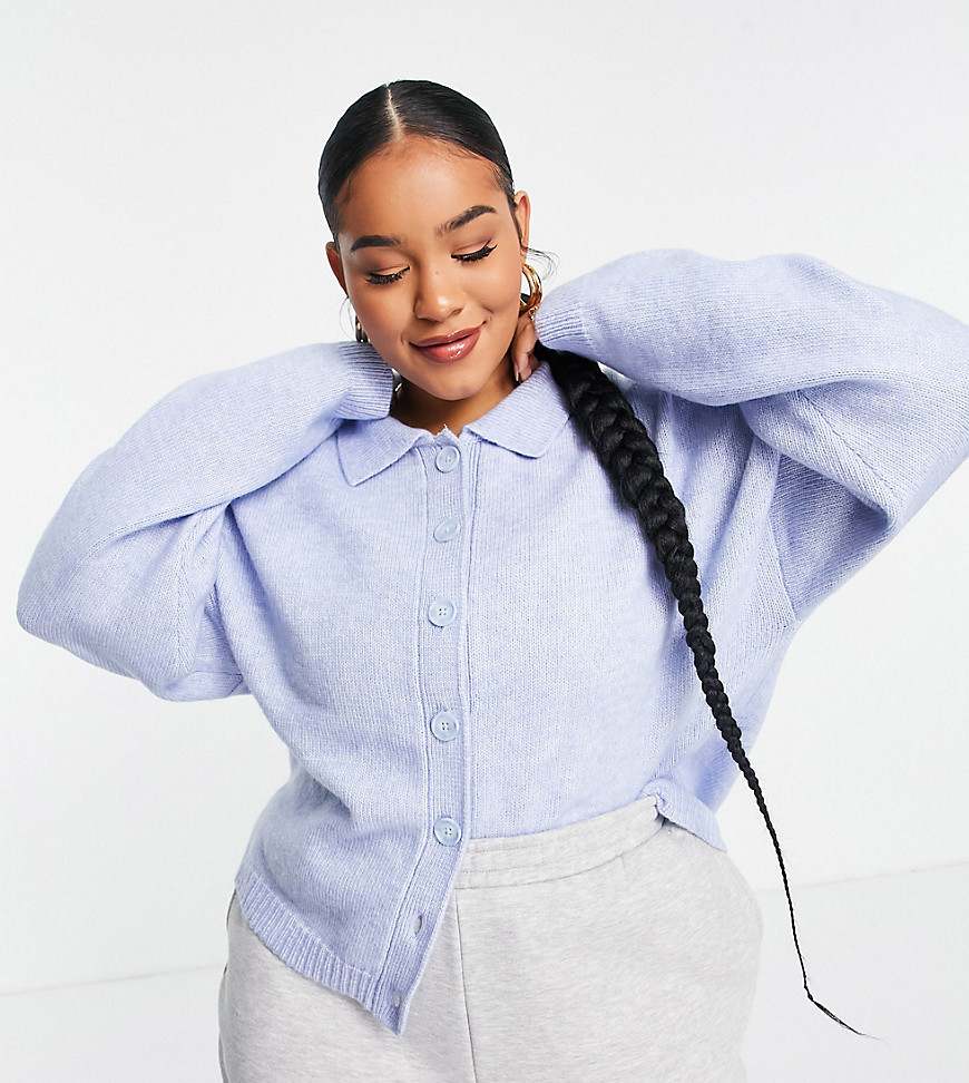 ASOS DESIGN Curve cardi with collar and button front in blue-Blues