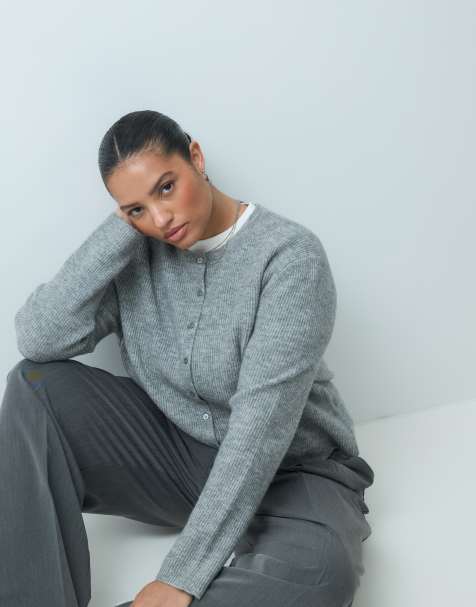 ASOS DESIGN Curve cardigan basique en maille côtelée gris - view 1