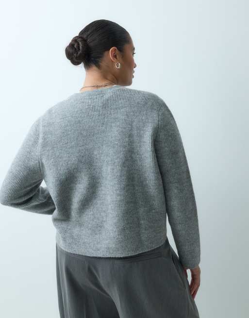 ASOS DESIGN Curve cardigan basique en maille côtelée gris, 4 de 4