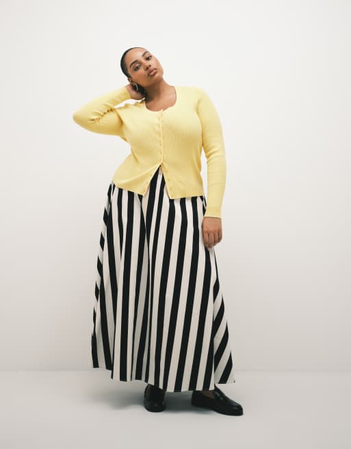 ASOS DESIGN Curve - Cardigan con scollo rotondo ampio in misto cotone color latticello, 4 di 4
