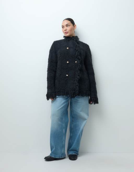 ASOS DESIGN Curve - cárdigan con textura y flecos en negro, 3 de 4