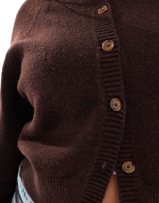 ASOS DESIGN Curve - Cardigan girocollo color cioccolato con maniche raglan, 4 di 4