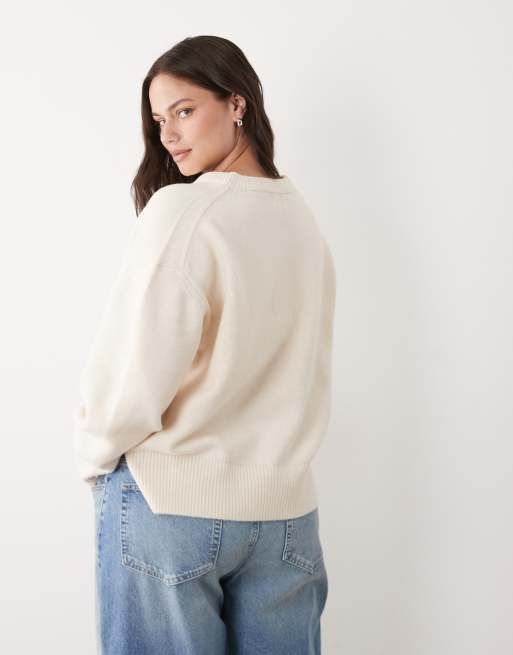 ASOS DESIGN Curve - cárdigan holgado con abertura lateral en crema, 4 de 4