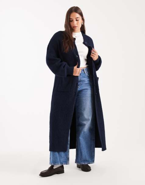 ASOS DESIGN Curve - Cardigan in maglia taglio lungo blu navy girocollo - view 1