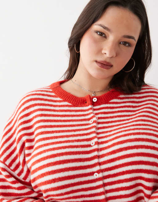 ASOS DESIGN Curve - Cardigan leggero vestibilità comoda rosso e bianco a righe, 2 di 4
