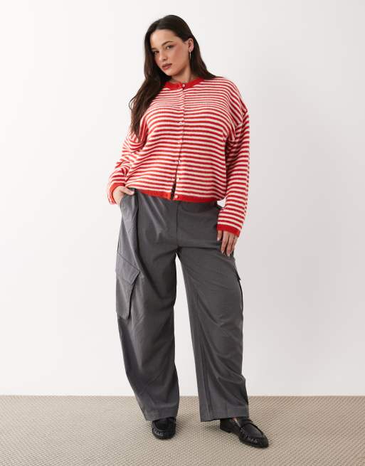 ASOS DESIGN Curve - Cardigan leggero vestibilità comoda rosso e bianco a righe, 3 di 4