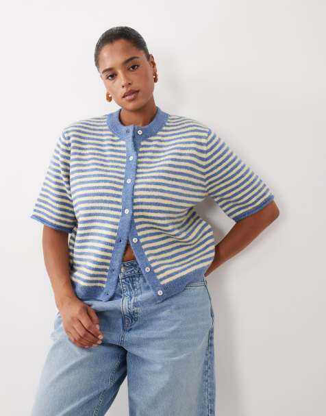 ASOS DESIGN Curve - cárdigan ligero holgado en azul y crema - view 1
