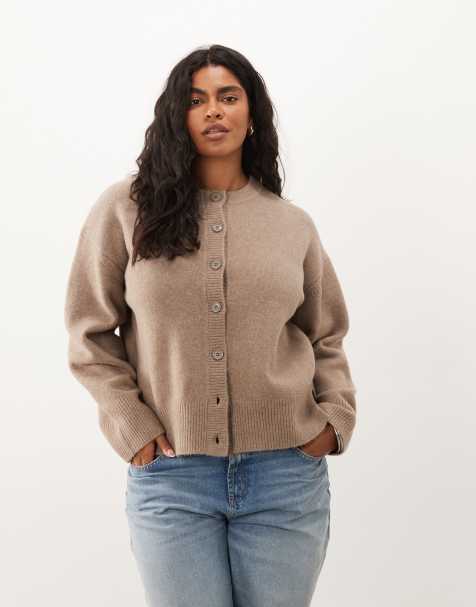 ASOS DESIGN Curve - Cardigan squadrato color fungo con spacco laterale - view 1