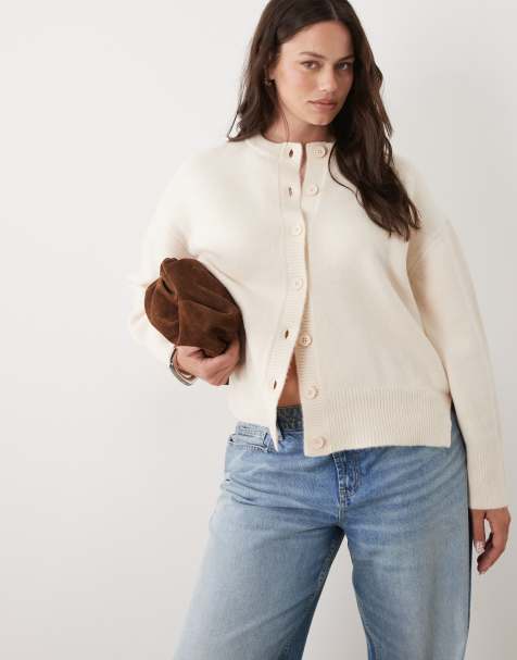 ASOS DESIGN Curve - Cardigan squadrato color panna con spacchi laterali - view 1