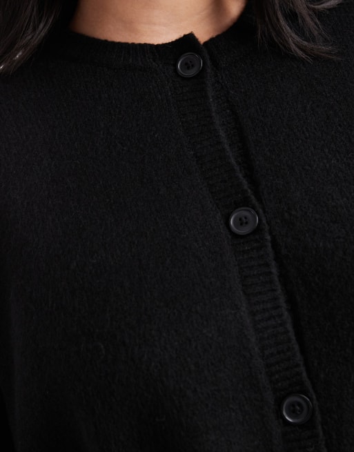 ASOS DESIGN Curve - Cardigan squadrato nero girocollo con spacchi laterali, 4 di 4