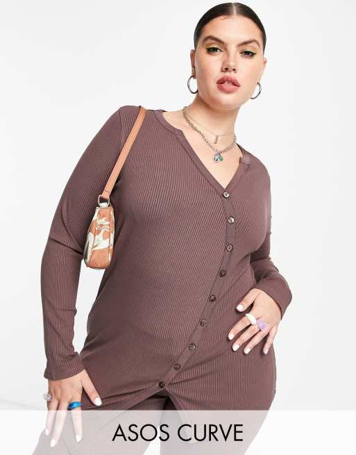 ASOS DESIGN Curve - Cardigan taglio lungo a coste asimmetrico in coordinato  