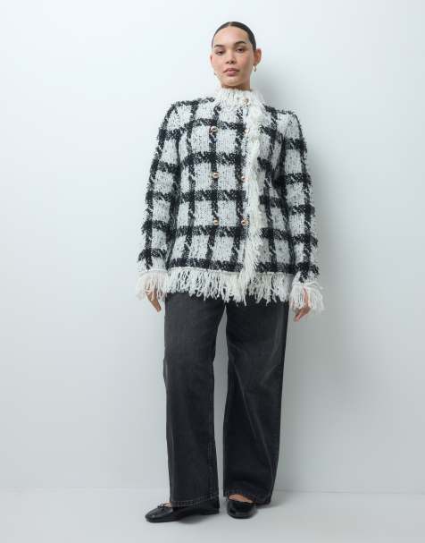 ASOS DESIGN Curve cardigan testurizzato con frange a quadri monocromatici - view 1