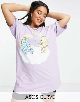 ASOS DESIGN Curve Care Bears sleep tee in lilac