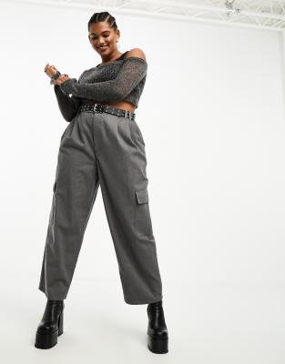 ASOS Curve ASOS DESIGN Curve cargo barrel leg trouser in grey