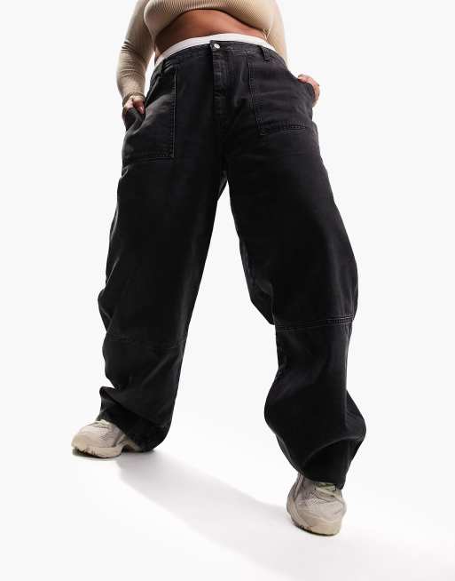 Plus Mid Rise Utility Denim Cargo Joggers