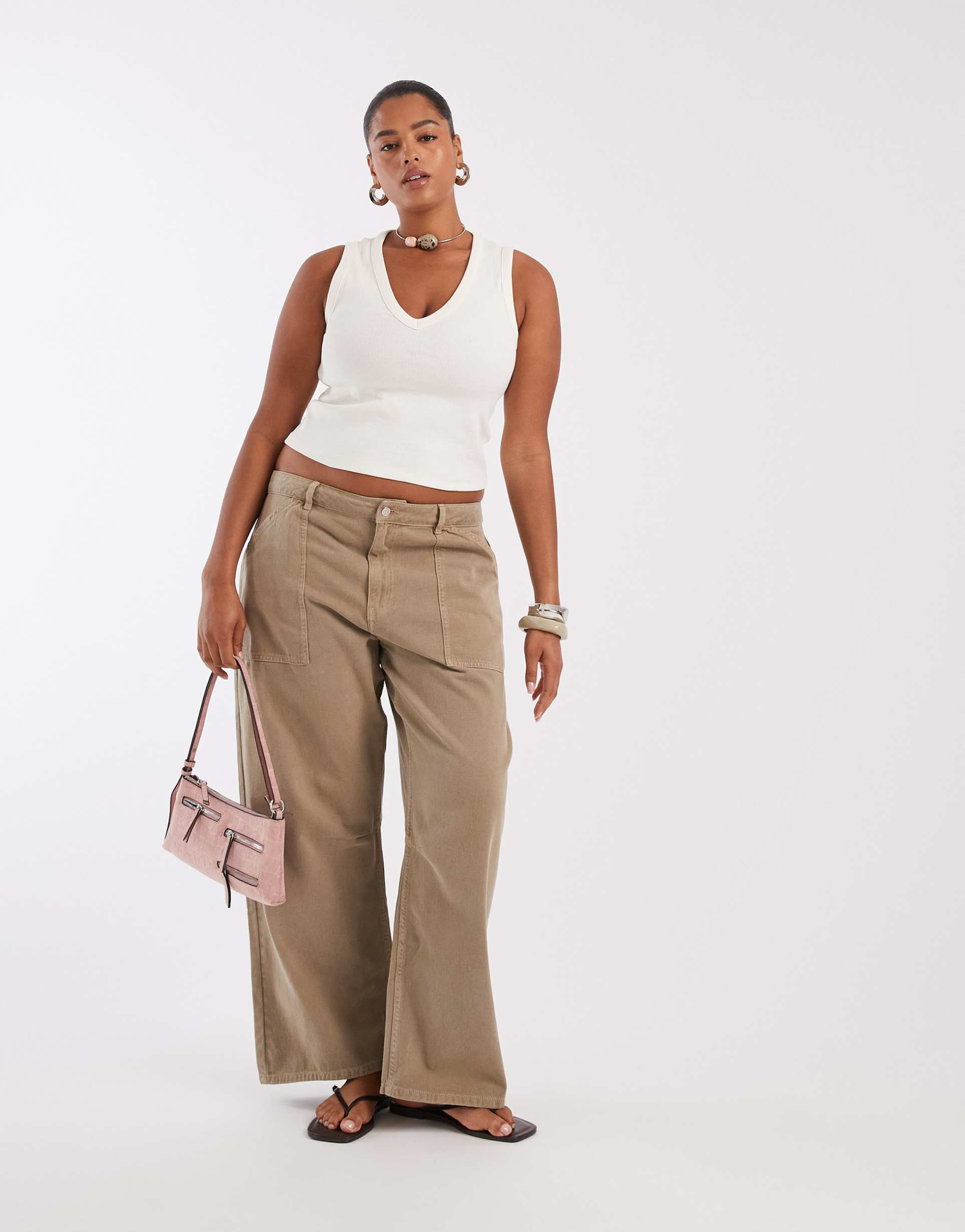 asos design curve cargo pants with knee seams in mocha
