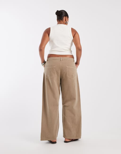 ASOS DESIGN Curve cargo pants with knee seams in mocha, 3 of 5