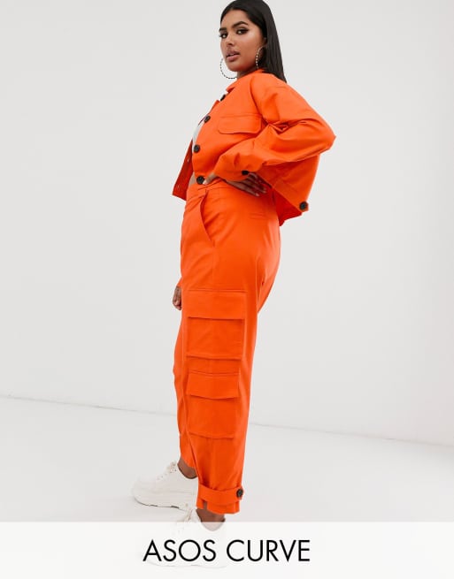 Orange store cargo jumpsuit