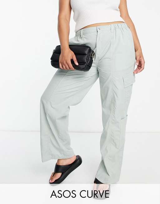 ASOS DESIGN Curve - Cargobroek met lage taille in jaren 00-stijl in saliegroen