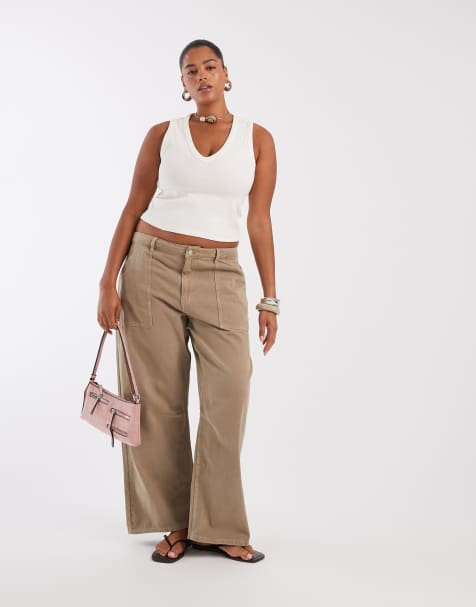 ASOS DESIGN Curve – Cargohose in Mokka mit Ziernähten an den Knien - view 1