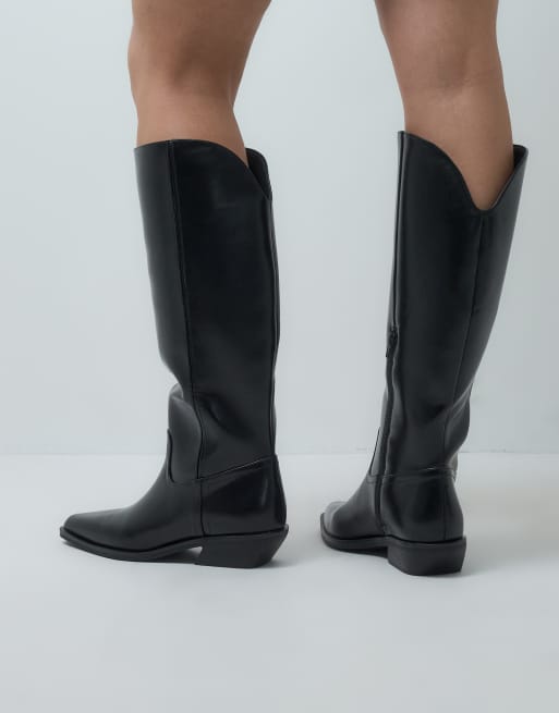 ASOS DESIGN Curve Carina cowboy knee boots in black, 4 of 4