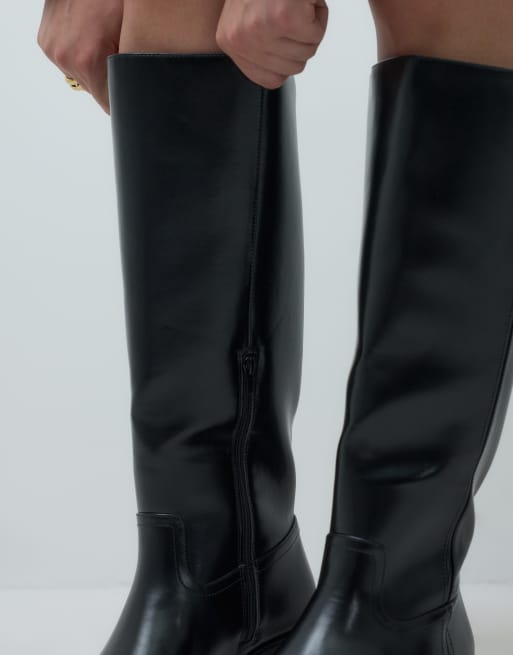 ASOS DESIGN Curve Carina western knee boots in black, 3 of 4