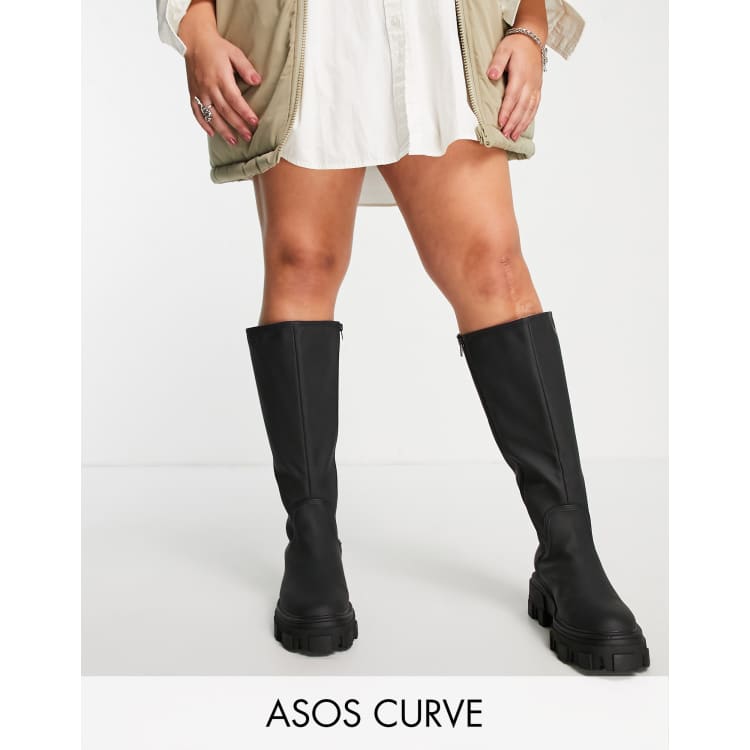 ASOS DESIGN Curve Carla chunky flat knee boots in black