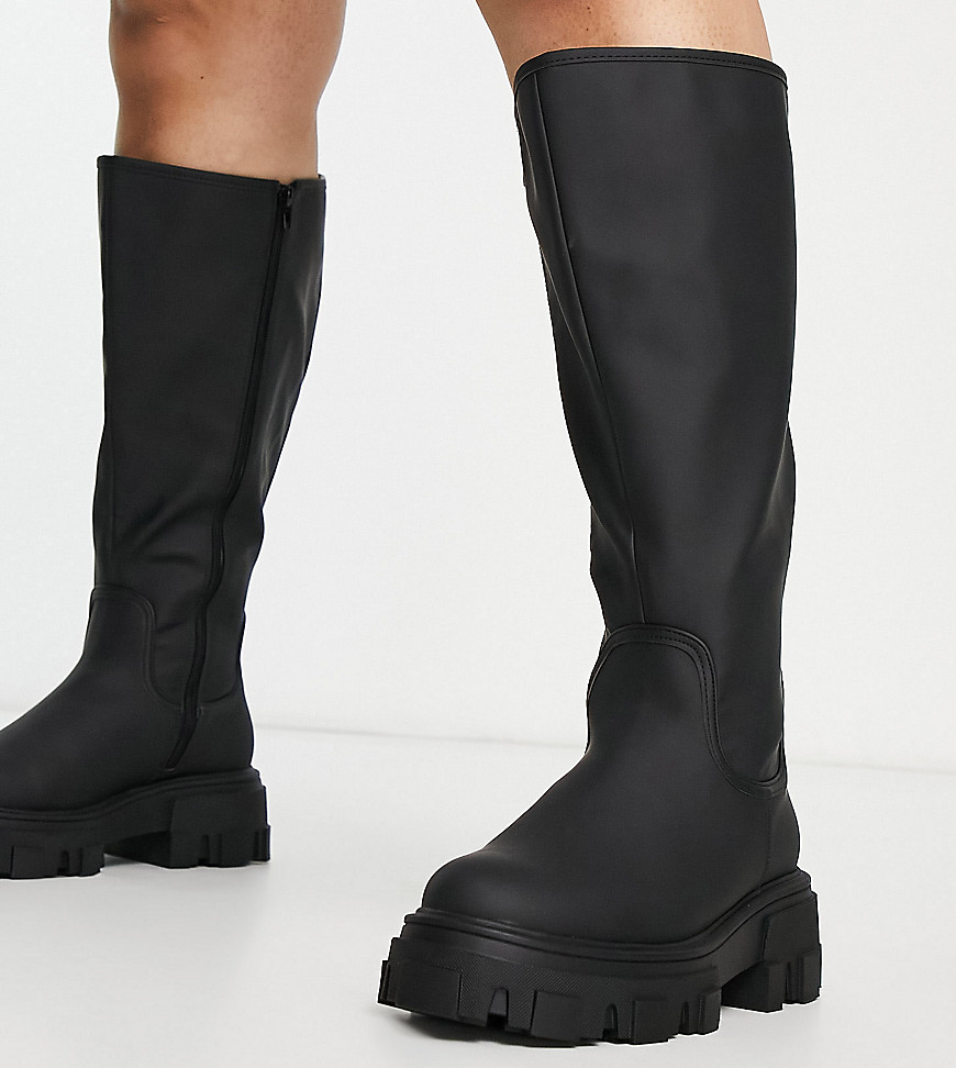 ASOS DESIGN Curve Carla chunky flat knee boots in black