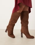[ASOS DESIGN] ASOS DESIGN Curve Carly block heel pull on knee boots in chocolate suedette-Brown 42 Chocolate