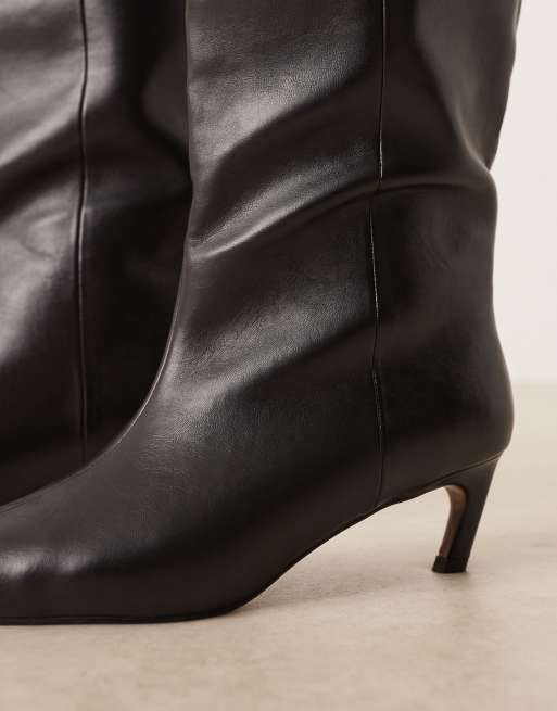 ASOS DESIGN Curve Carmel pull on kitten heel knee boots in black