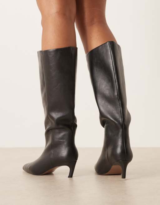 ASOS DESIGN Curve Carmel pull on kitten heel knee boots in black
