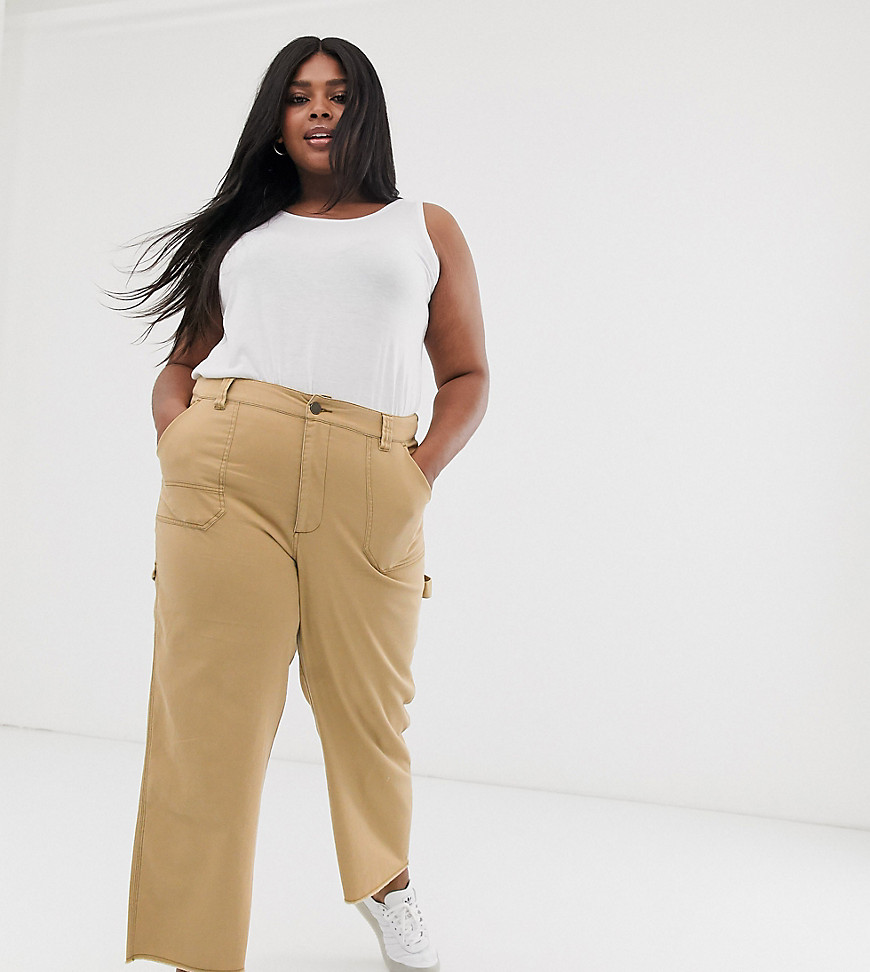 Plus-size trousers by ASOS DESIGN Part of our responsible edit Mid-rise waist Concealed fly Carpenter styling Functional pockets Regular fit Just select your usual size