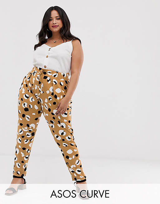 ASOS DESIGN Curve casual animal print trouser with wide waistband | ASOS