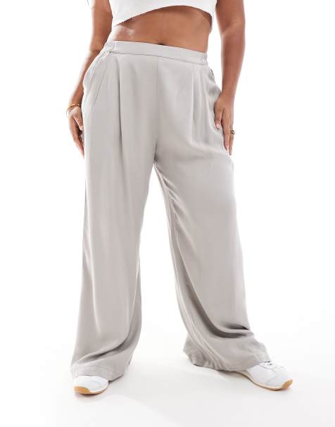 ASOS DESIGN Curve - Casual broek met elastische taille en wijde pijpen in grijs - view 1