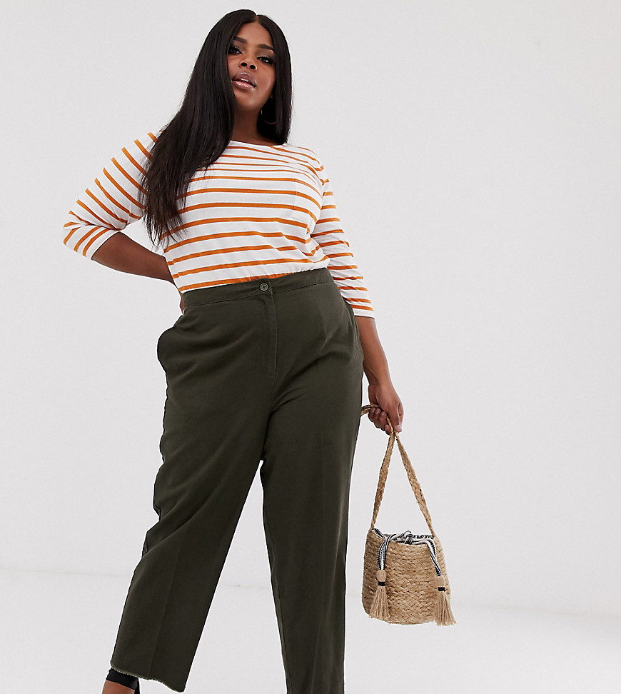 ASOS DESIGN Curve casual trouser with straight leg and raw hem-Green