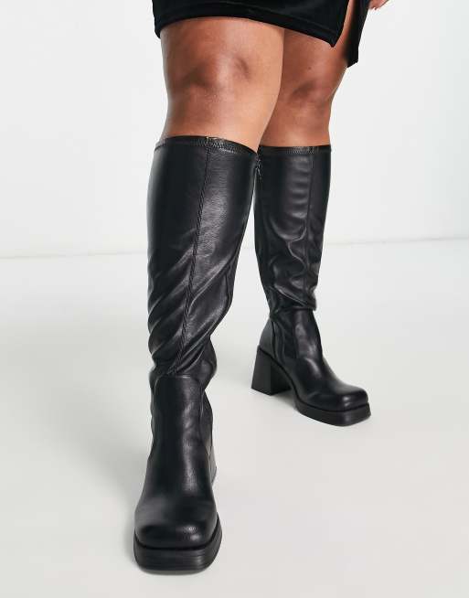 ASOS DESIGN Curve - Catch - Kniehoge sock boots met halfhoge hak in zwart, 3 van 4