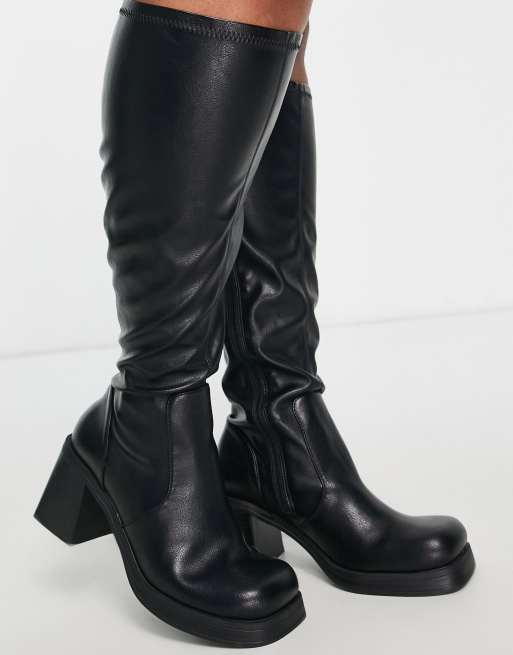 ASOS DESIGN Curve – Catch – Svarta, knähöga sockboots med halvhög klack, 4 av 4