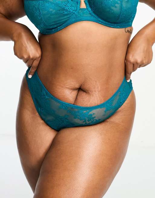 ASOS DESIGN Curve - Cate - Braziliaanse slip  van kant in groenblauw