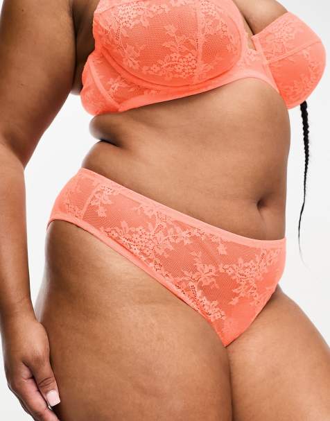 ASOS DESIGN Curve Cate lace brazilian brief in neon peach - view 1