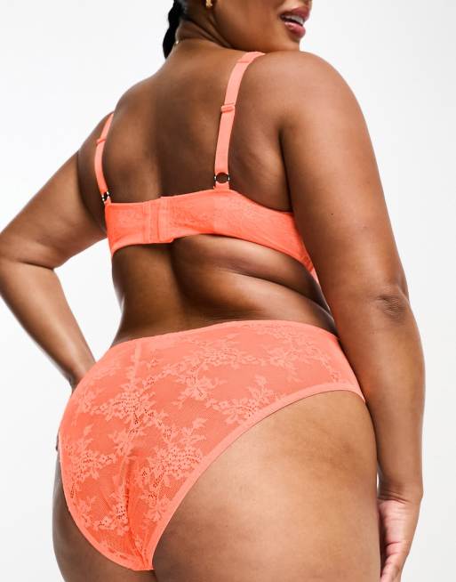 ASOS DESIGN Curve Cate lace brazilian brief in neon peach